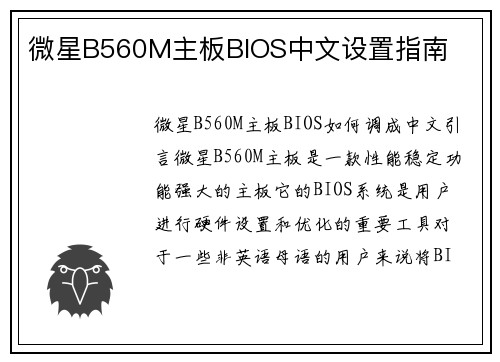 微星B560M主板BIOS中文设置指南